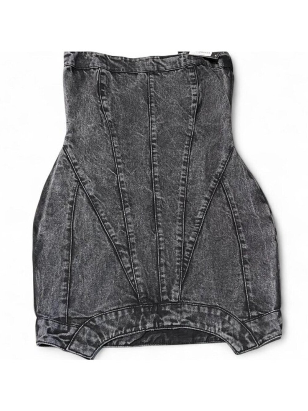 PrettyLittleThing Washed Black Seam Detail Asymmetric Denim Mini Dress